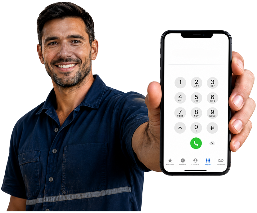 Hurlstone Park Blocked Drains plumber holding a phone — call 1300 261 965