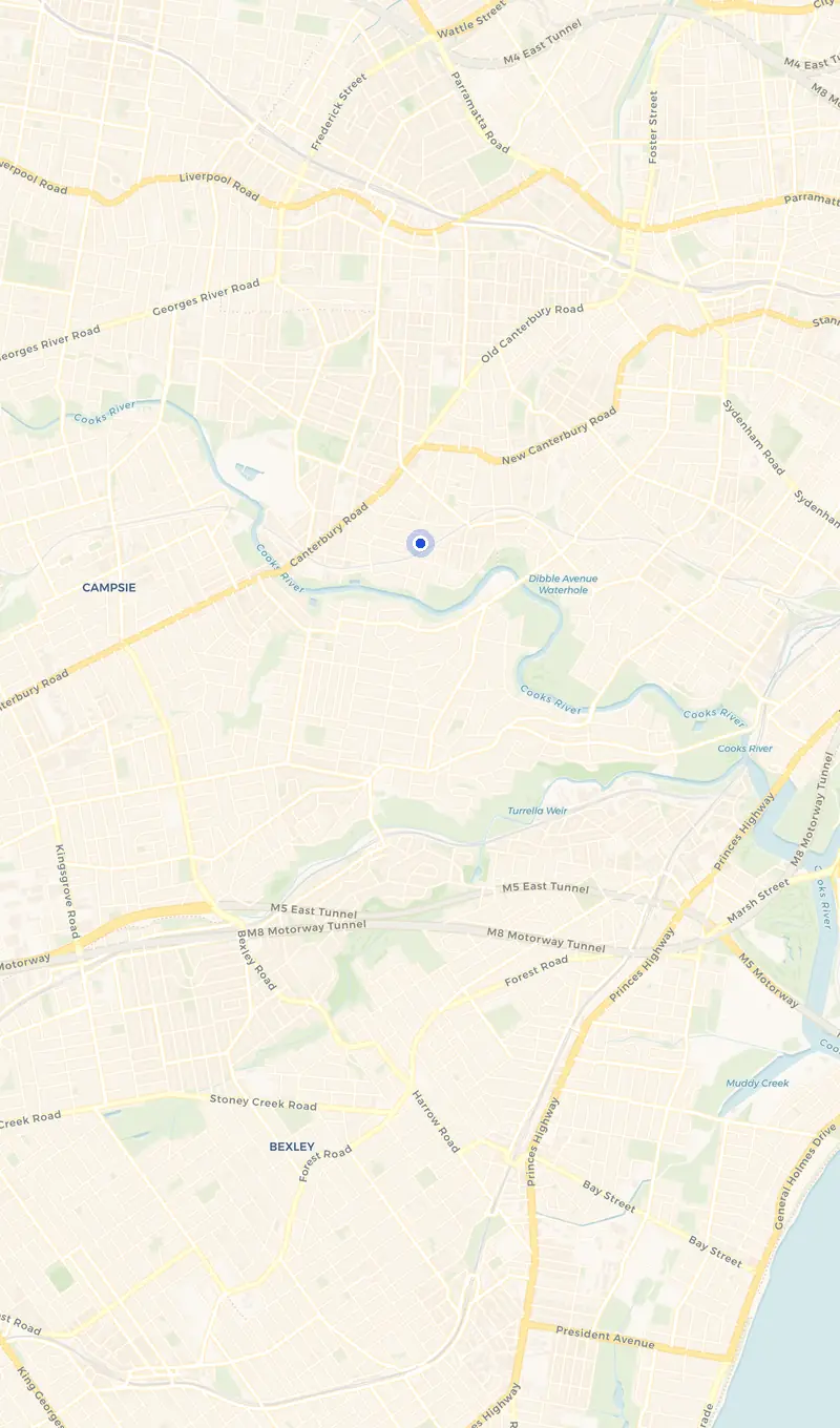 Map of the Hurlstone Park service area and the surrounding suburbs we cover.