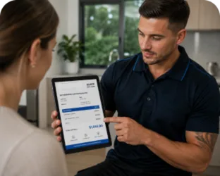 Plumber explaining a service estimate in Hurlstone Park